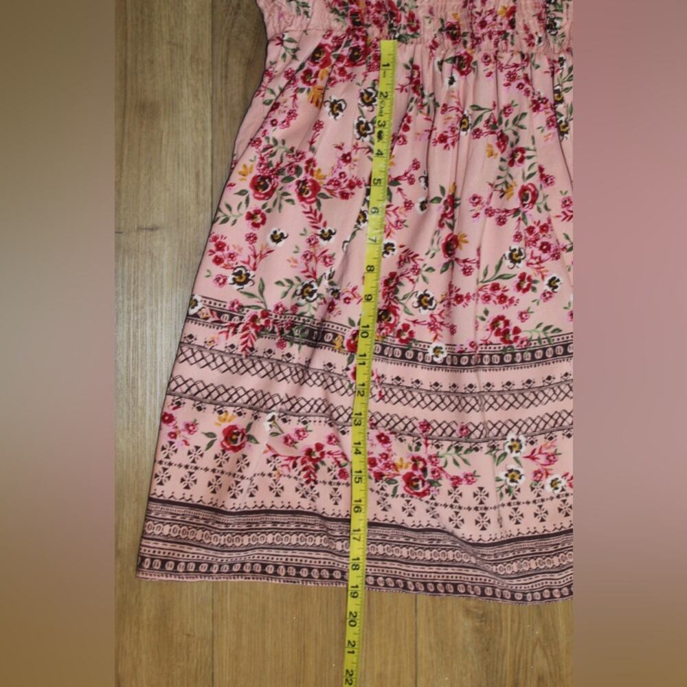 Angie Boho Floral Smocked Off Shoulder Mini Dress Pink Multicolor Women’s Large - Picture 7 of 7